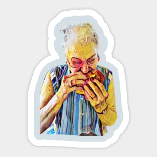 Dive In, Gram Devouring a Cheeseburger Sticker